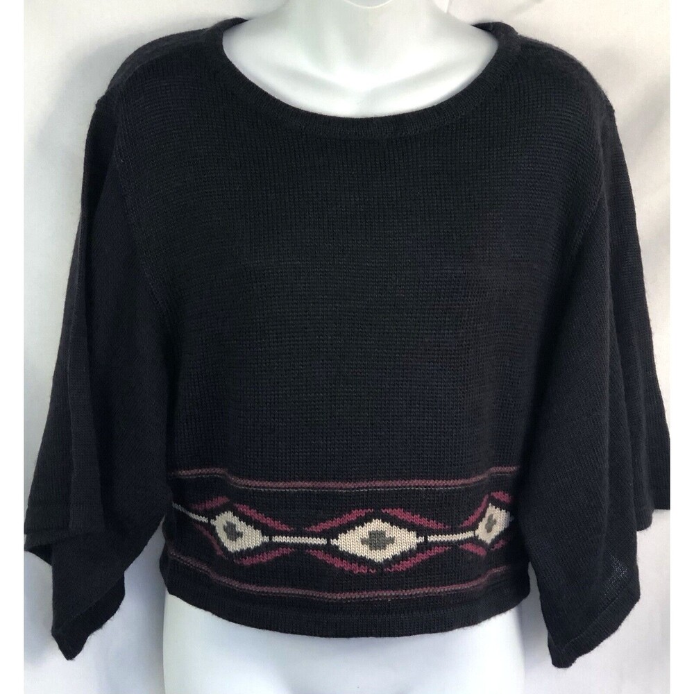 NWT Design Cropped sweater S Blk Geo Aztec dolman Flare sleeve wool blend Boho